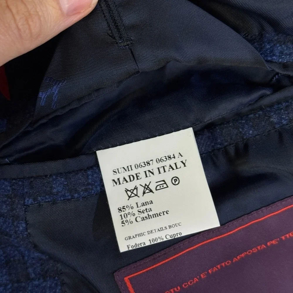 Isaia Napoli Blue Wool Silk Cashmere Check Sport Coat Blazer Made‎ in Italy 52R